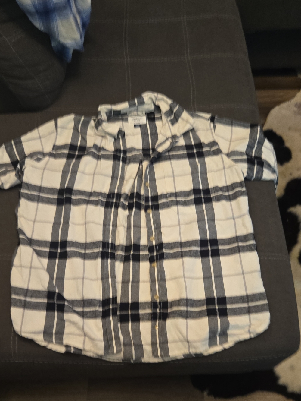 American Eagle Outfitters Off White & Black Plaid Button-Down Shirt